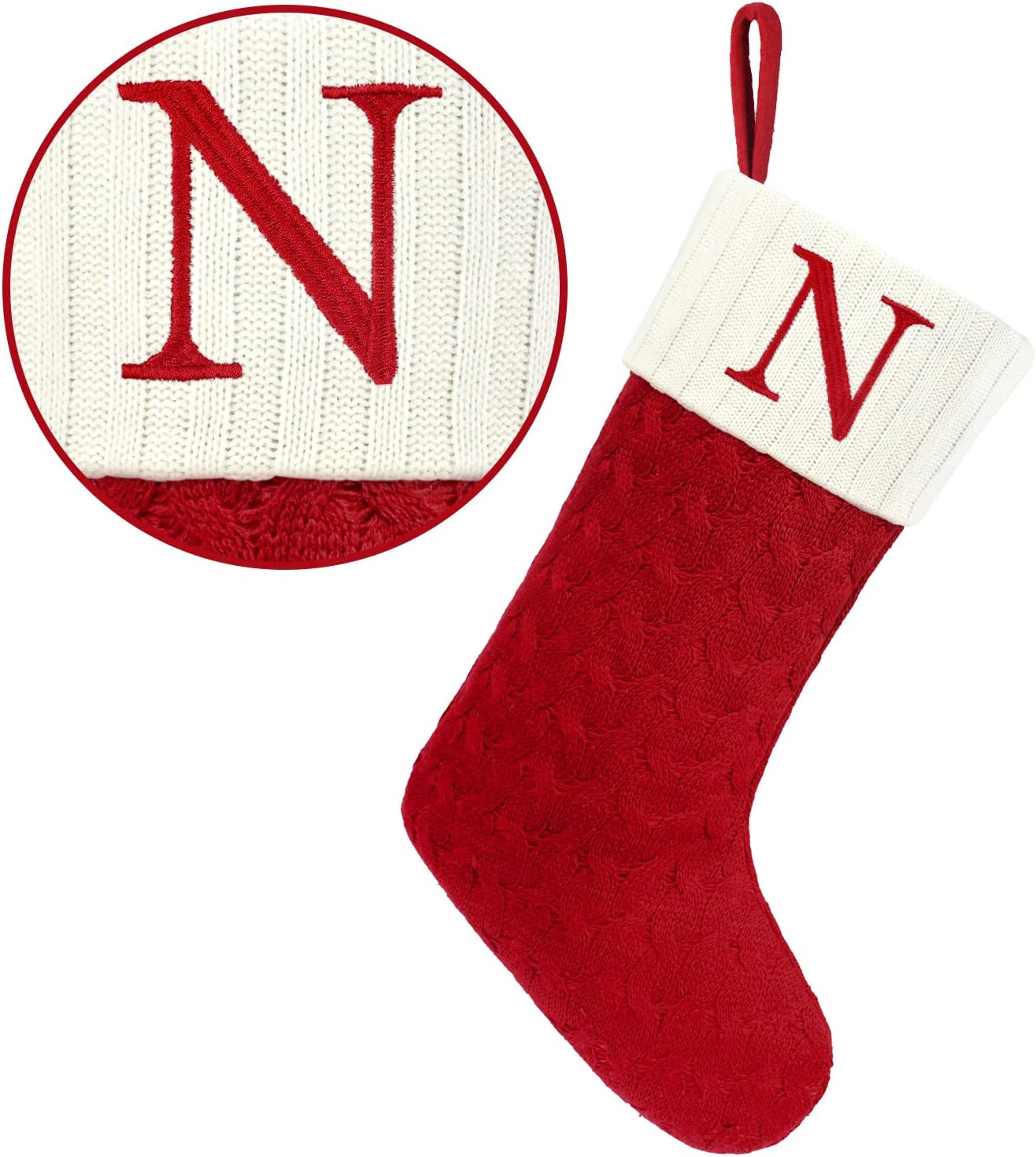 Stockings & Holders - Jeyew Christmas Stockings with Initials, 20 Inches Large Embroidered Letter Knit Red White Christmas Stocking for Family Holiday Decorations and Xmas Tree Fireplace (Letter N)
