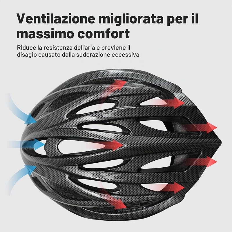 Casco Bici Adulti, Leggero Traspirante Uomo, Carbonio M