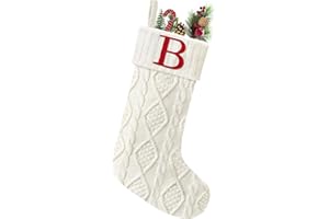 Senneny Christmas Stockings with Initials, 20” Large Embroidered Monogram Knitted Stockings for Family, Kids, Xmas Holiday Party Gifts & Decoration for Fireplace, White, Letter B