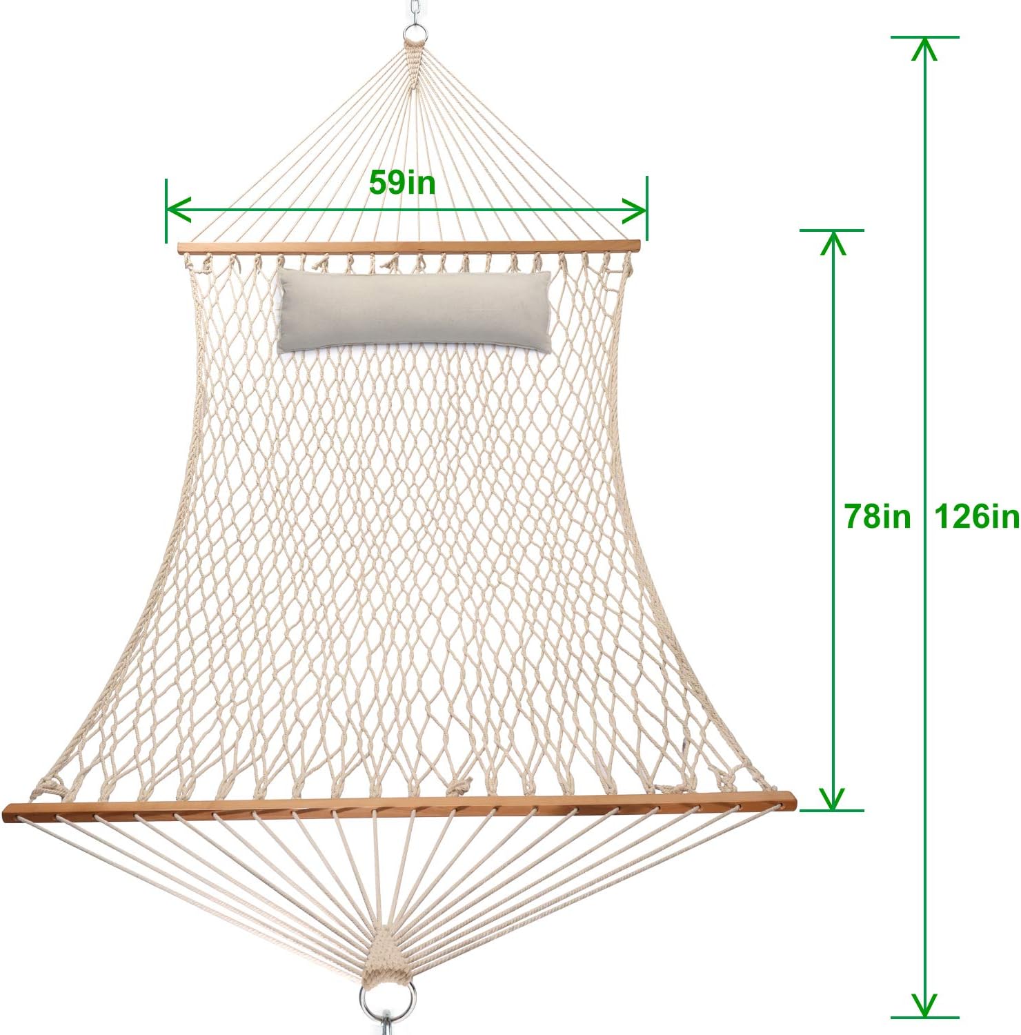 Y- STOP 13.2FT Hammocks,Traditional Cotton Rope Hammock with Chains and Hooks for Outdoor,Indoor,Patio Yard,Double Solid Wood,for Two Person,Max 440 Lbs(Natural): Kitchen & Dining