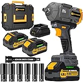 JEXUGK 1500Nm Impact Wrench, 1/2" 1107ft-lbs Cordless Impact Gun with 2 x 4.0Ah Battery, 21V High Torque Power Impact Driver with 6 Sockets,Pistola Llave De Impacto for Truck RV Car Heavy Construction