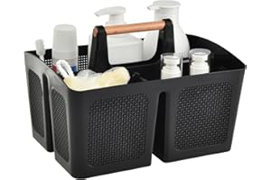 ALINK Portable Shower Caddy Basket with Compartments, Plastic Divided Cleaning Caddy Organizer Storage Tote with Handle for Bathroom, College, Dorm Room Essentials, Black