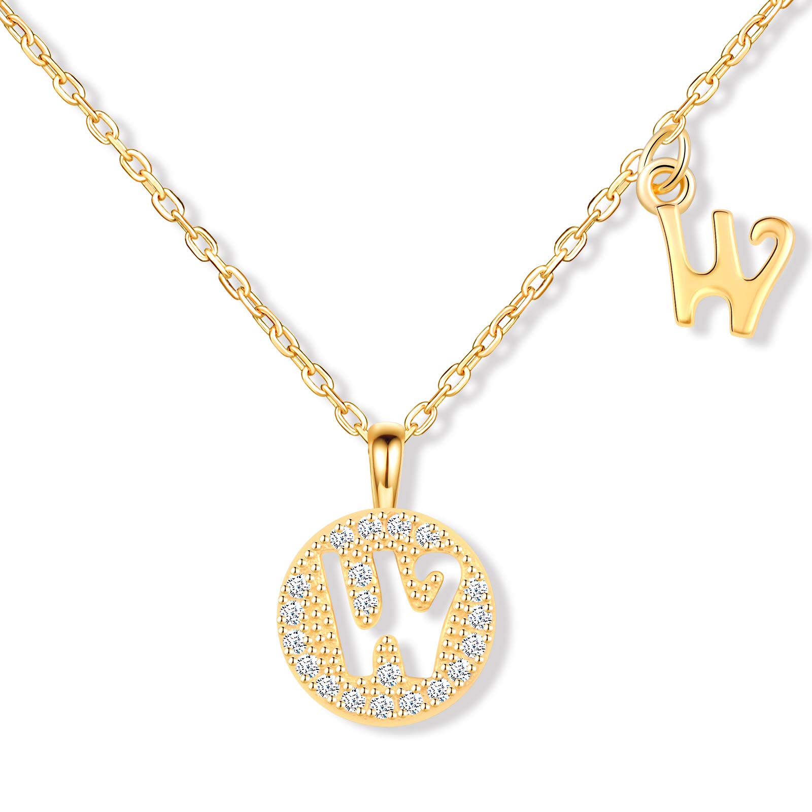 MicLee Women's girl's Necklace pendant, 925 Sterling Silver necklace, Fashion letter diamond necklace, Gold the letter W necklace pendant, Inlaid zircon, beautiful and shining pendant