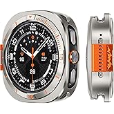 Suphart Metal Cover Compatible with Samsung Galaxy Watch Ultra Case 2025/2024, 2 in 1 Protective Rugged Bumper with Back Frame for Galaxy Watch 47mm (Titanium/Orange)