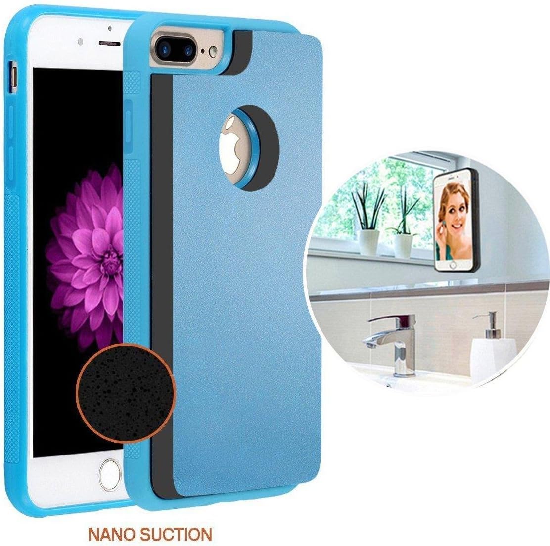 IPhone 6 Plus / iPhone 7 Plus Case / iPhone 8 Plus Case , AIRY CASES Anti Gravity Phone Case Magical Nano Can Stick to Glass, Whiteboards, Tile and Smooth Surfaces — Blue