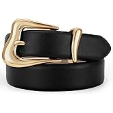 TRIWORKS Women Leather Belt with Gold Buckle Fashion Ladies Leather Waist Belt for Jeans Pants