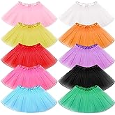 JaGely 10 Pcs Tulle Tutu Skirt Adult Ballet Women Multicolored Vintage 3 Layer for Christmas 80s Cosplay Dance Party Costume