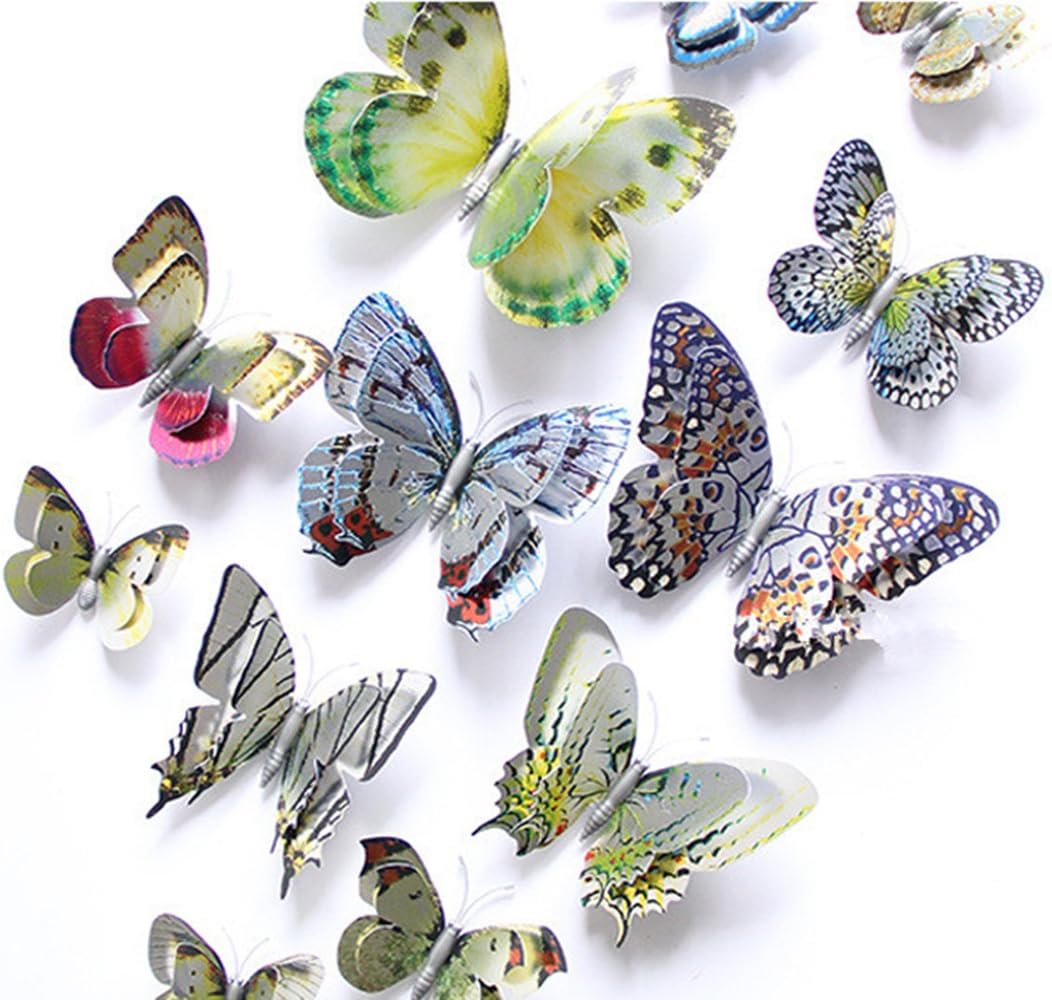 DAGOU Mixed of 12PCS 3D Pink Butterfly Wall Stickers Decor Art Decorations: Home & Kitchen