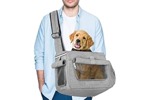 Tarovvoo Dog Sling Carrier for Medium Dogs Small Dogs 10-20lbs, Dog Carrier Bag, Pet Carrier Sling with Breathable Windows, Hard Bottom, Hand-Free for Outdoor Travel (Grey)
