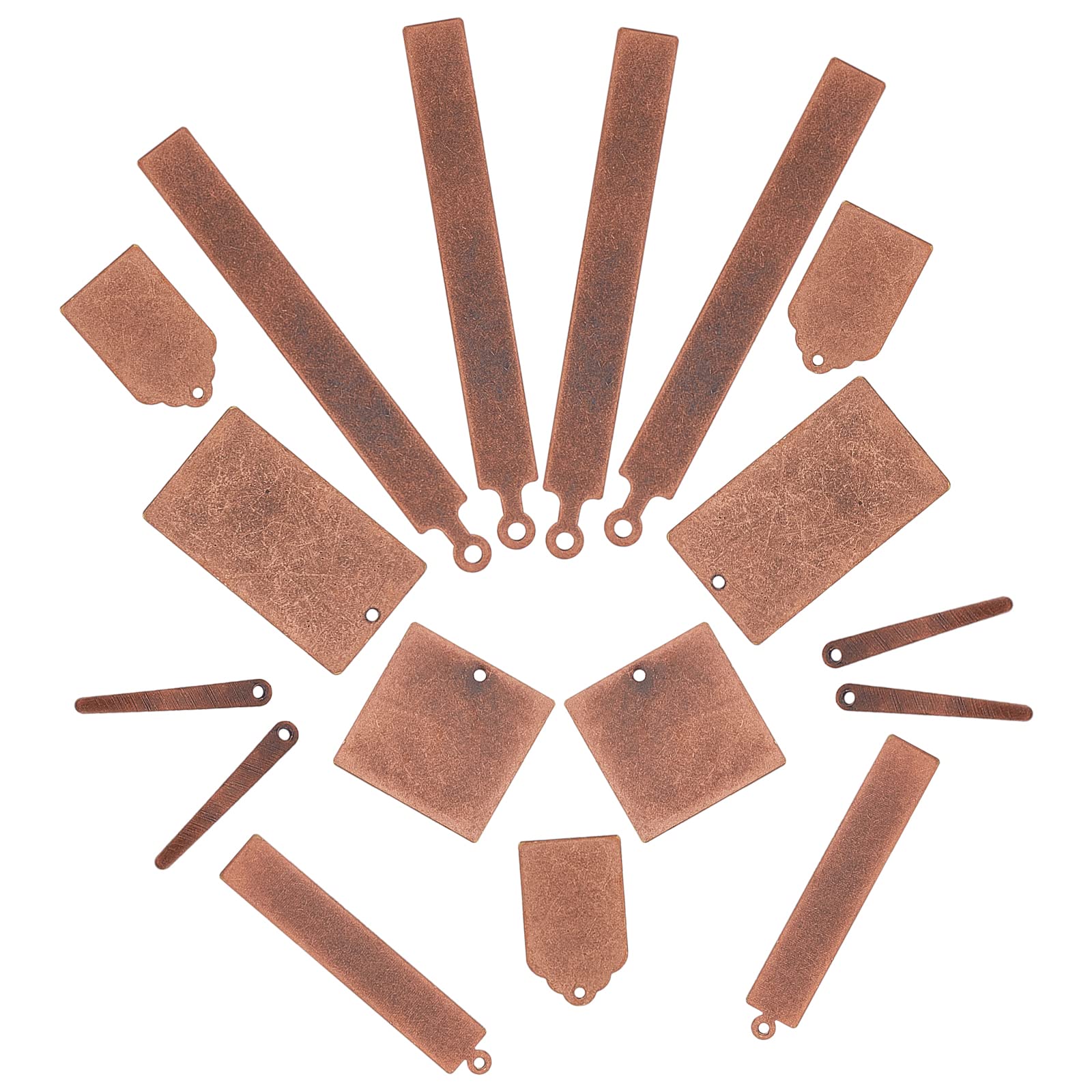 SUNNYCLUE 1 Box 36Pcs 6 Styles Blank Stamping Charms Metal Tags Rectangle Square Bar Brass Engraving Blanks Pendants for Jewelry Metal Stamping Tags, Red Copper