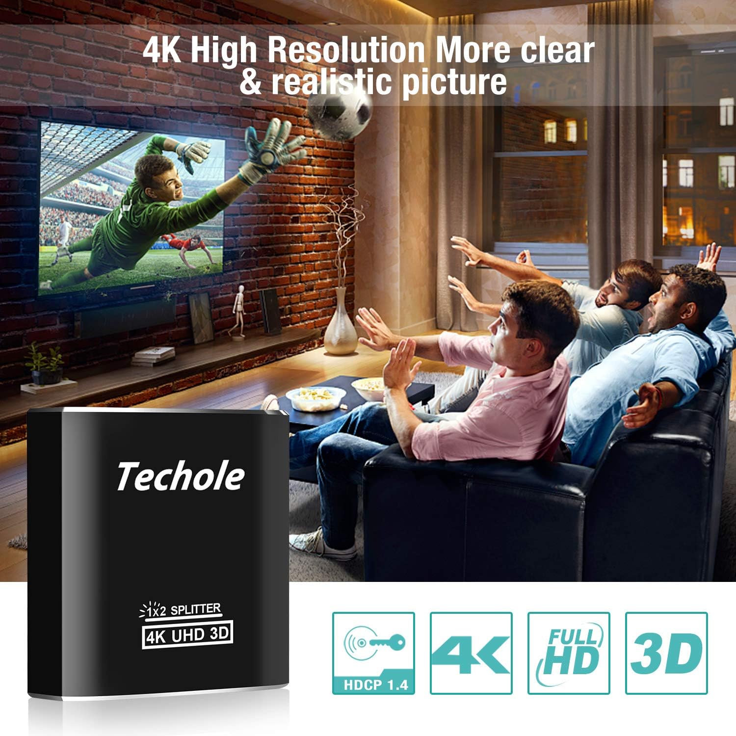 HDMI Splitter 1 in 2 Out - Techole 4K Aluminum Ver1.4 HDCP, Powered HDMI Splitter Supports 3D 4K@30HZ Full HD1080P for Xbox PS4 PS3 Fire Stick Roku Blu-Ray Player Apple TV HDTV: Electronics