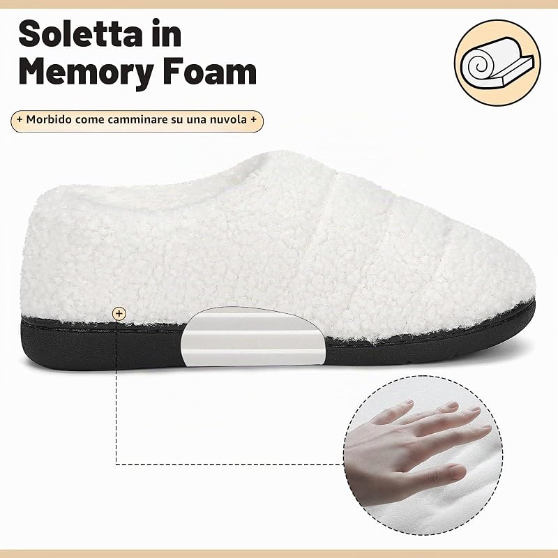 Pantofole Uomo Donna Ciabatte Invernali Bianco 42/43EU