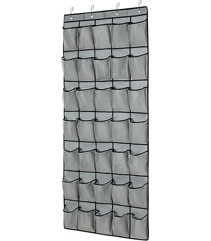 TidyMaster 2-Pack Over-The-Door Shoe Organizer – 28 Pockets, Gray Imitation Linen, With Hooks