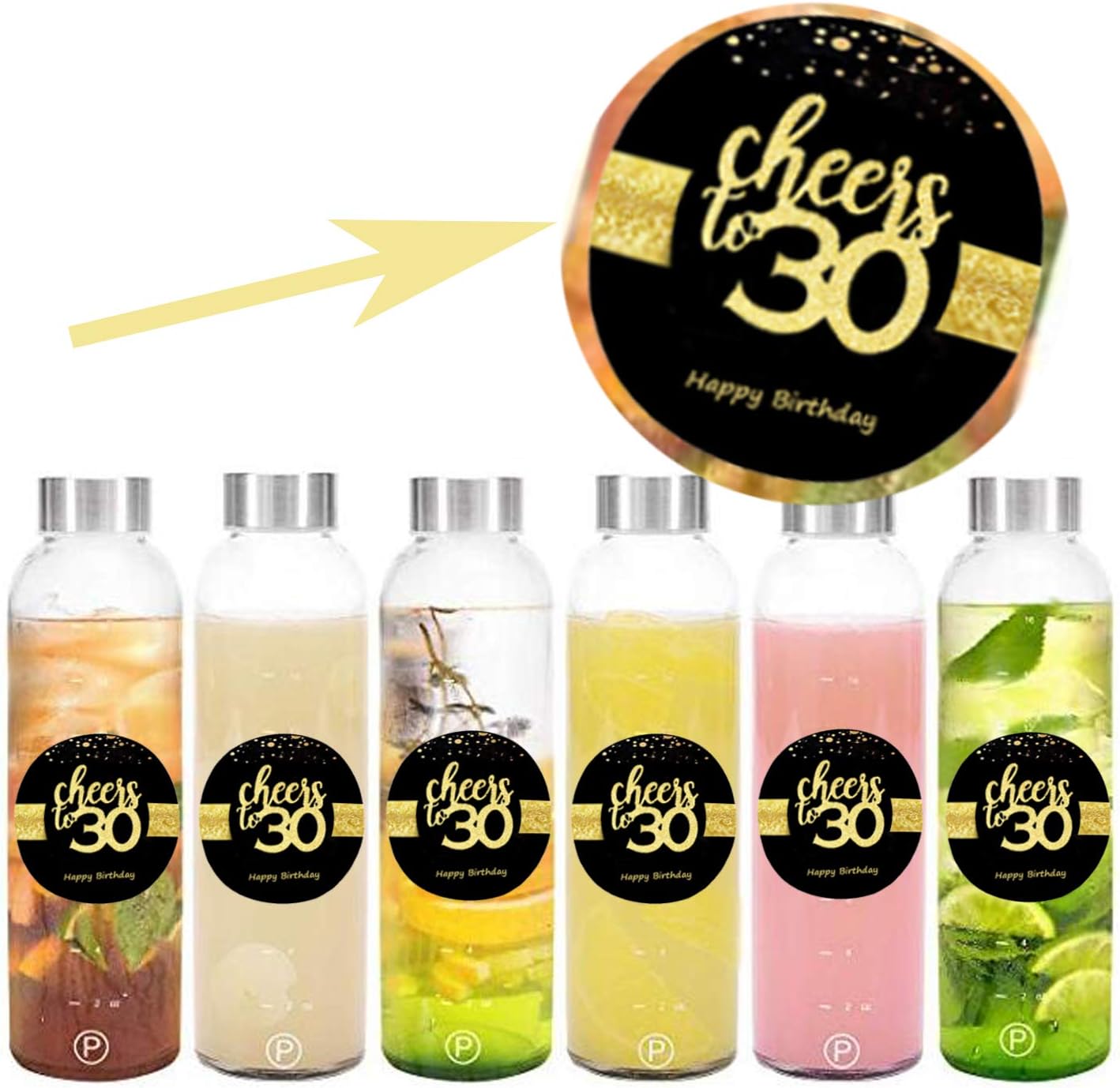 Sumerk 48 PCS Cheers to 30 Stickers - Large Bottle Stickers & Card Seals - 2 INCHES Round Happy Birthday Party Favors - Image 4