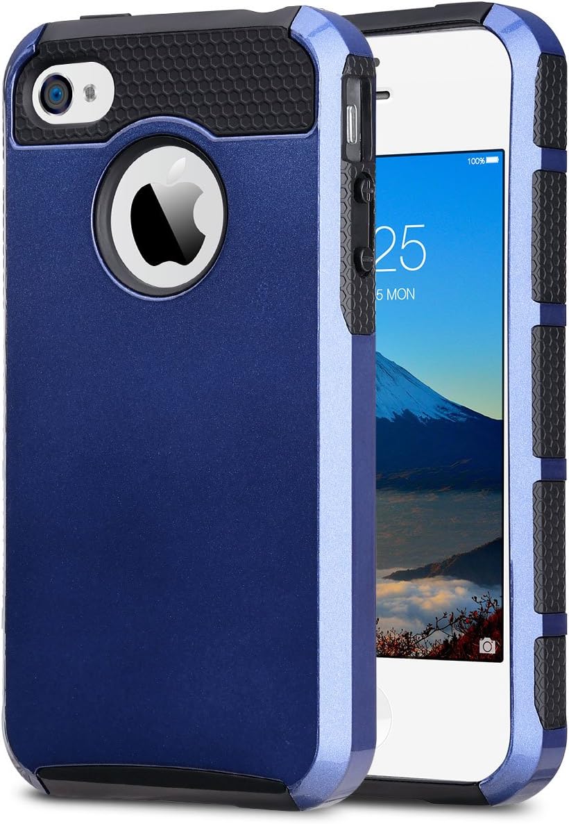 ULAK iPhone 4 Case, iPhone 4S Case,4S Case, Dual Layer Hybrid Slim Hard Case with Hard PC Cover and Soft Inner TPU for iPhone 4S 4(Navy Blue+Black)