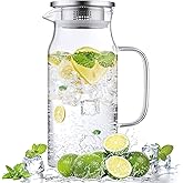Bivvclaz 1.2 Liter 40 oz Small Glass Pitcher with Lid and Handle, Glass Carafe for Hot/Cold Water, Iced Tea Jug for Coffee, Juice and Homemade Beverage