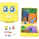 Polly Pocket x Spongebob Partnership Compact, Micro Spongebob & Patrick Dolls and Playset, 7 Accessories Including Pet Gary