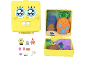 Polly Pocket x Spongebob Partnership Compact, Micro Spongebob & Patrick Dolls and Playset, 7 Accessories Including Pet Gary