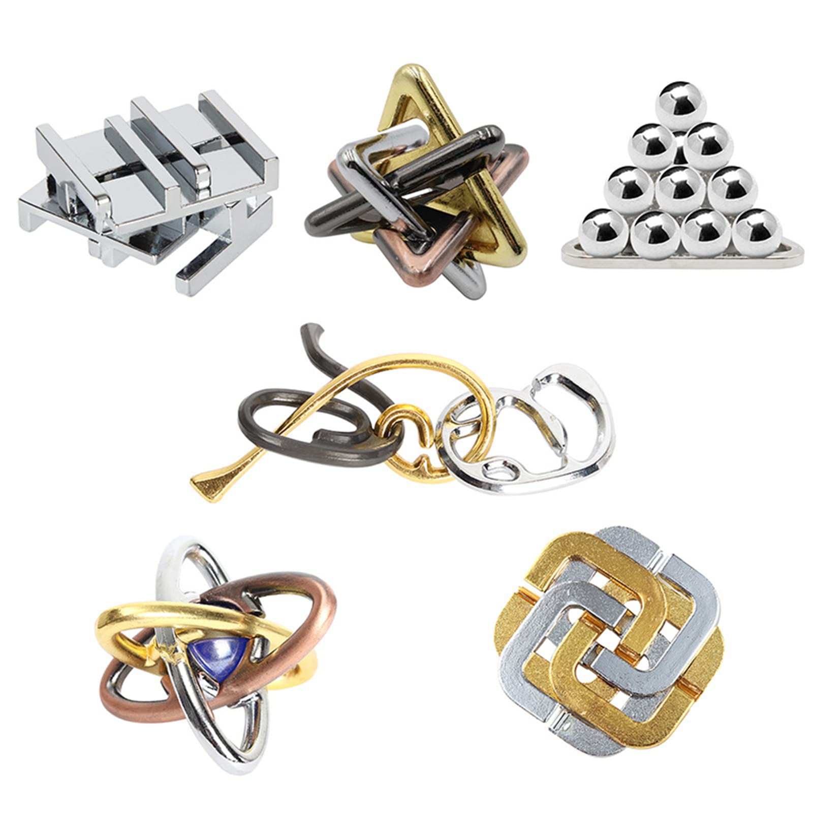 RoseFlower Brain Teaser Metal Puzzle Toy - Mini Intellectual Unlock Buckle Mind IQ Test Challenge Game - Level 10 Difficulty - Stress Relief/Travel/Educational Toys Gift for Adult Teens Kids