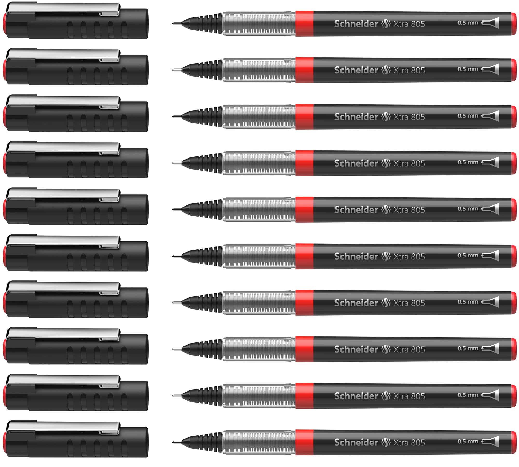 Schneider Xtra 805 Rollerball Pen with Tube Tip 0.5 mm Stainless Steel Pack of 10 Black red — image 1