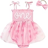 TITKKOP Baby Girl 1st Birthday Clothes One Year Old Tulle Romper Sleeveless Bodysuit Cake Smash Outfits