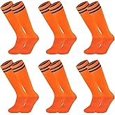 Ultrafun 6 Pairs Kids Youth Soccer Socks Solid Striped Knee High Tube Football Sports Socks for Boys Girls 6-12 Years Old