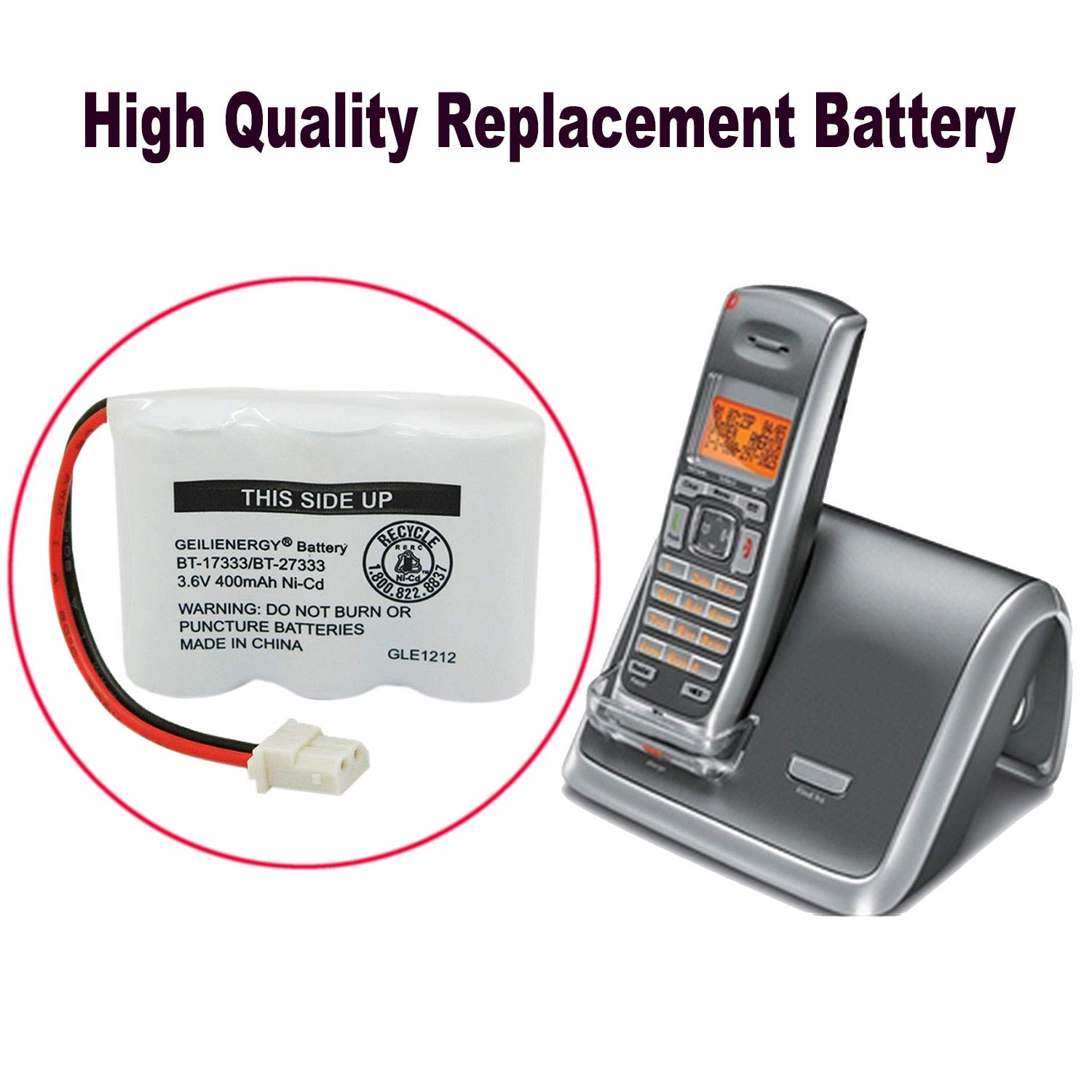 GEILIENERGY BT17333 BT27333 Cordless Phone Battery Compatible with for Vtech BT-17333 BT-27333 BT17233 BT27233 CS2111 01839 Sanyo CLT3500 GESPCH06 Radio 43-3215 2/3AA 3.6V400mAh (Pack of 2)