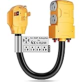 MECMO 50 Amp to 20 Amp 110V RV Distribution Adapter, NEMA 14-50P to 4 X 5-20R/15R RV 4-Prong to Mutiple Household Outlet w/ 2