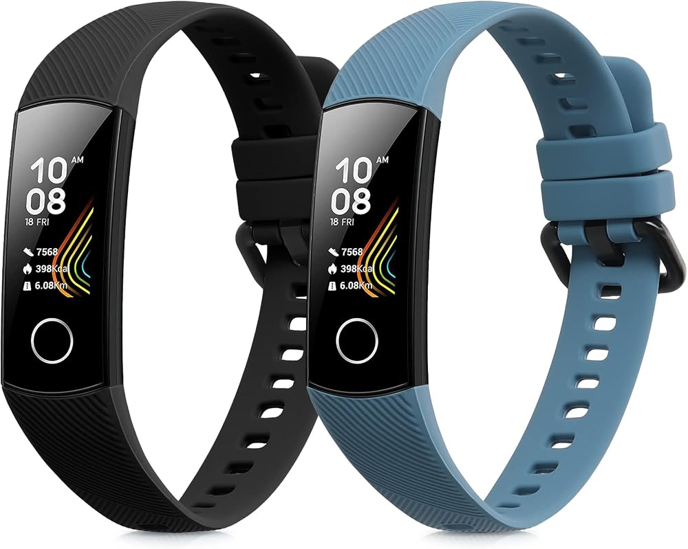 kwmobile 2x Silicone Watch Straps for HONOR Band 5 Band 4 Black Blue Grey