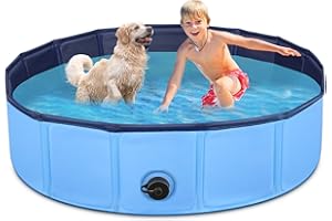 Jecoo Dog Pool for Large Dogs Kiddie Pool Hard Plastic Foldable Dog Bathing Tub Portable Outside Kids Swimming Pool for Pets and Dogs