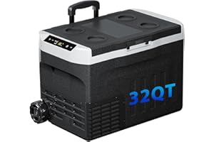 DOGHLY 12 Volt Refrigerator, 32QT Portable Cooler -4℉-68℉, Compressor Car Fridge 12V/24V DC & 110-240V AC, Electric Cooler for Truck, RV, Camper, SUV, Travel, Camping & Road Trips (32QT)