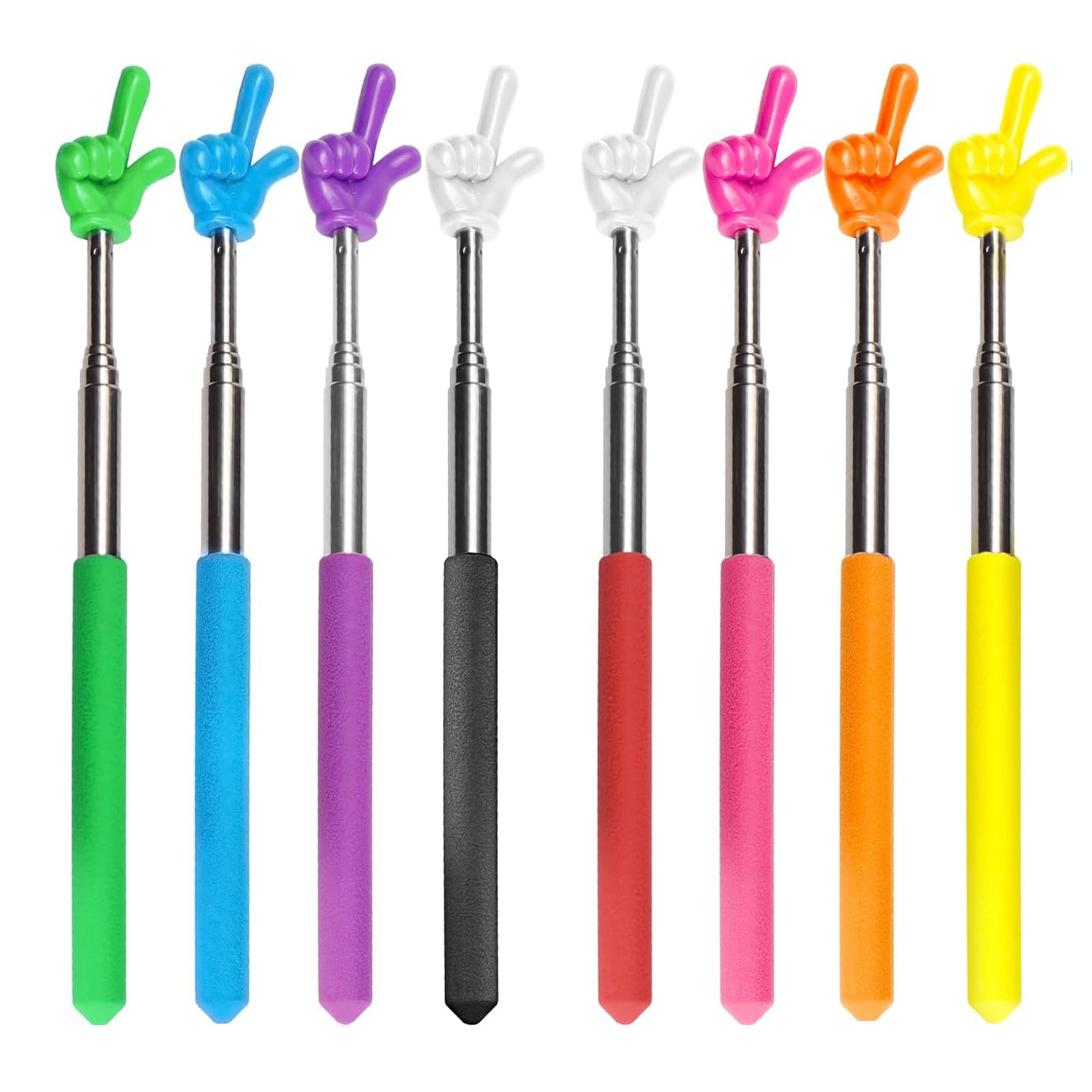 Fkereg 8 Pieces Telescopic Finger Pointer Stick, Teacher Pointer Stick for Classroom, Retractable Teaching Aids, Hand Reading Pointer, Extendable Pointing Stick for Whiteboard Office Presentation, C