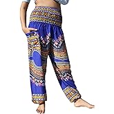 RaanPahMuang Smocked Waist Harem Baggy Pants, Women, Rayon Elephant Boho Yoga