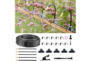 FUNPYNANI 360° Automatic Drip Irrigation Kit - 5/16'' Tubing, Adjustable Universal Spray Nozzle, Copper Atomizing System for Garden/Lawn/Greenhouse - Multi-Directional Rotation, Quick Connectors, 16FT