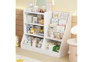 IKALIFE 39" Large Wooden Kids Bookshelf and Toy Storage Organizer, Baby Bookcase with Sling Book Rack, Children Toddler Wooden Book Shelf for Kids Rooms, Playroom, Classroom, Nursery, School (White)