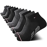 Tommy Hilfiger Mens Quarter Socks - 12 Pack Cotton Blend Athletic Performance Cushioned Ankle Socks for Men with Arch Support