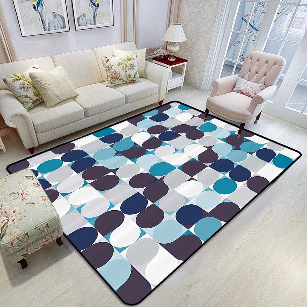 Abstract Area Rug, Retro Inner Circles Pattern with Squares