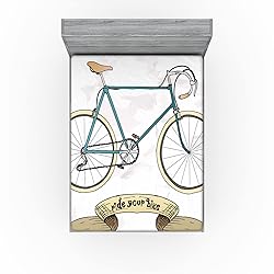 Lunarable Retro Fitted Sheet, Ride Your Bike Theme
