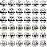 SUNNYCLUE 1 Box 120Pcs 6 Colors Rhinestone Spacer Bead Silver Disco Ball Beads Bulk 8mm Metal Alloy Round Hollow Czech Bubblegum Crystal Loose Spacers for Jewelry Making Bracelet Necklace DIY Crafts