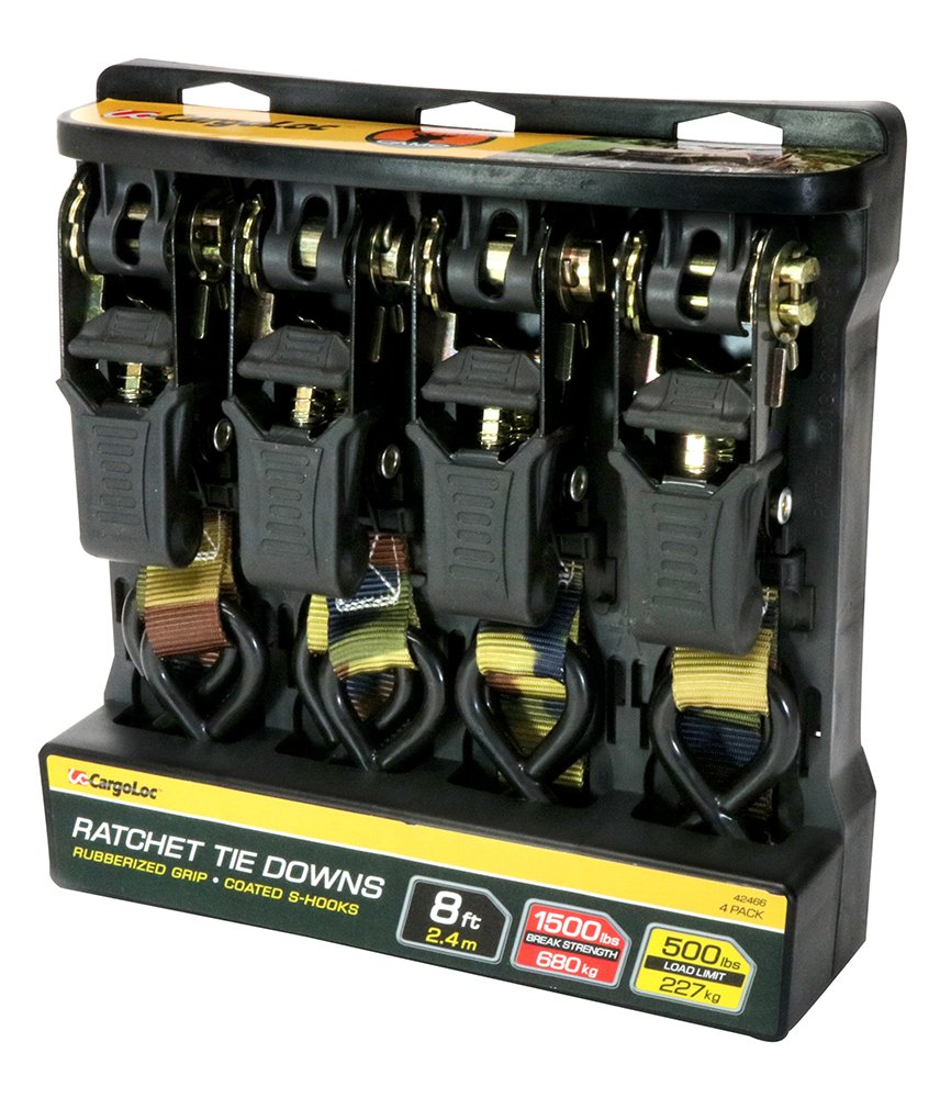 CargoLoc 42466 4 Pc. 8' x 1,500 lbs-S, Plastic Tray, 500 lbs Working Load Limit, 4 Pk-8 Ft (CAMO)