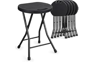 MoNiBloom Set of 6 Portable Folding Stools, 18 Inch Lightweight Round Chairs with Handle for Home Garden Dorm or RV, 230 lbs Capacity, Black