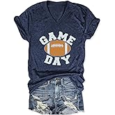 FCGHSII Game Day Football Shirts for Women: Football Mom T-Shirts Gameday Outfits Funny Vneck Short Sleeve Tees