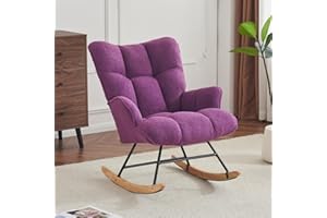 AUNEKIV Rocking Chair Nursery Teddy, Upholstered Baby Fluffy Glider Rocker for Adults Indoor, Comfy Sherpa Compact Nursing Chairs for Small Spaces, Living Room, Classroom, Bedroom, Purple