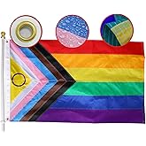 Premium New Progress Pride Flag 2x3 Ft Outdoor, Longest Lasting Heavy Duty Nylon 220D Sewn Stripes | All Inlcusive Progressive Flags House Decoration Banner