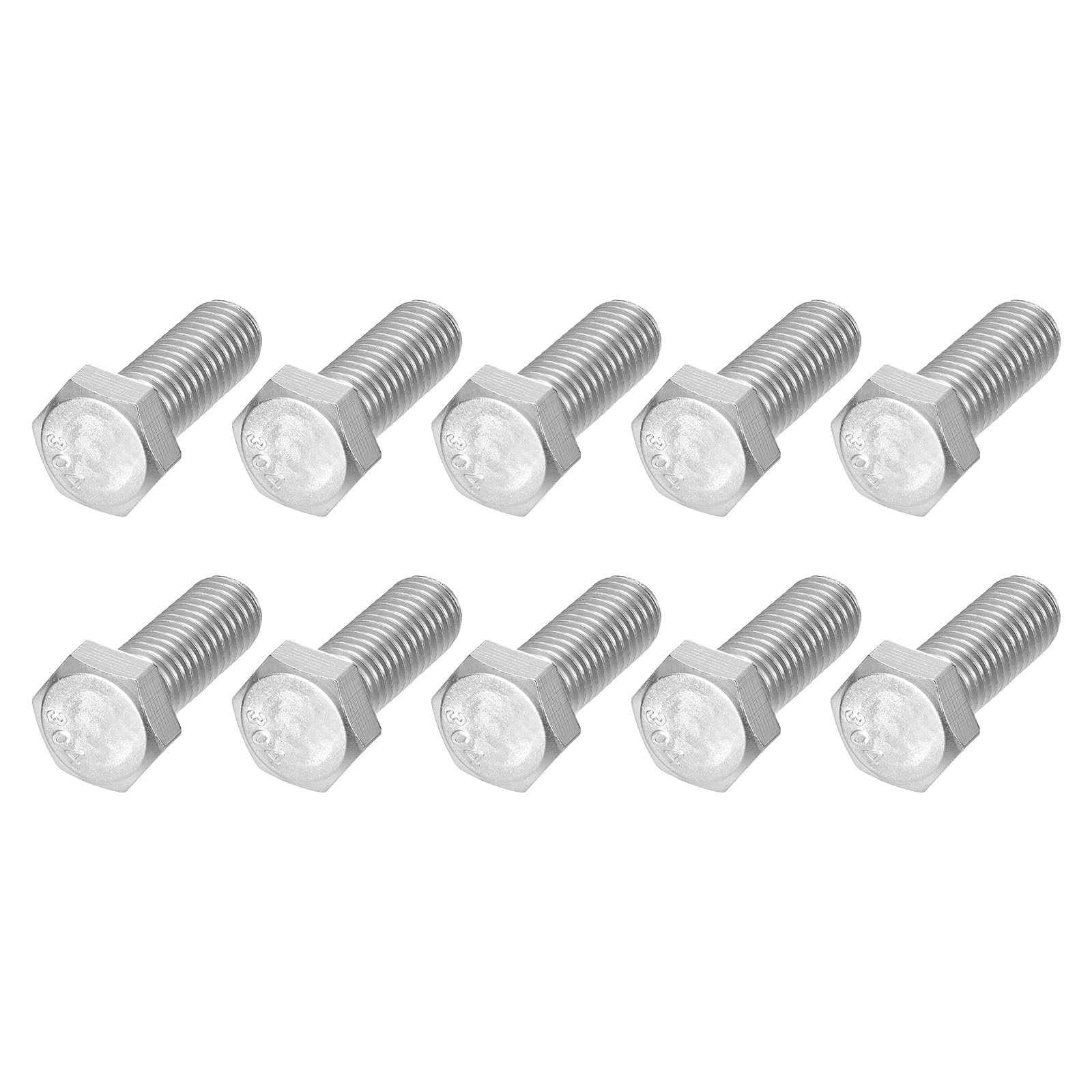 METALLIXITY Hex Head Bolts (5/8-11 x 2") 10Pcs, 304 Stainless Steel 18-8, Fully Threaded, External Hex Drive, Plain Finish, Hex Head Screw Bolt, Silver