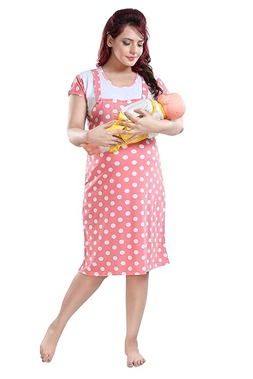 Printed Cotton Feeding/Maternity/Nursing Nighty Pink