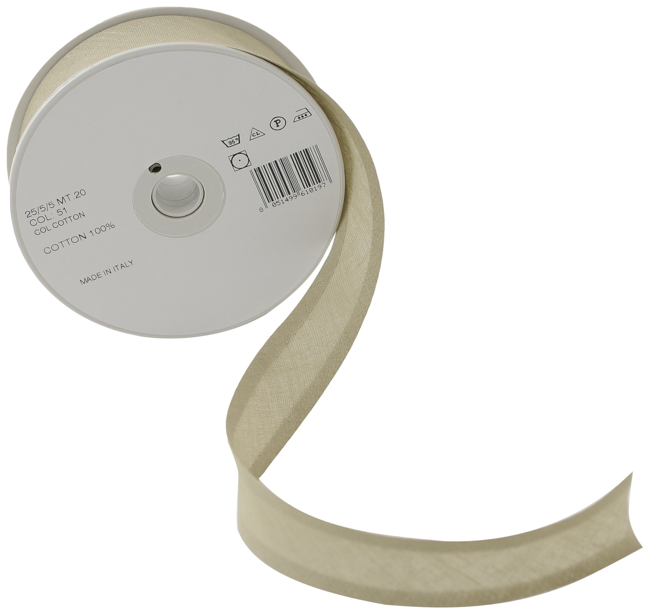 Inastri Trimz 25/5/5 mm Cotton Bias Binding, Ecru 51 – Double‑Fold Sewing Tape for Quilting, Dressmaking & DIY Crafts — image 1