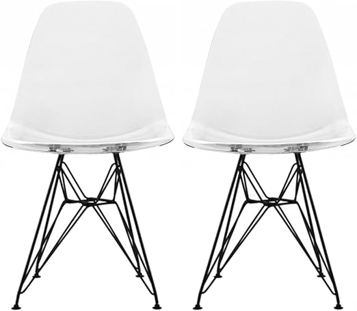 Amazon Com 2xhome Set Of 2 Clear Transparent Modern Molded Shell Arylica Plastic Chairs Armless Side No Arms Black Wire Chrome Crystal Mirrored Dining Chair For Writing Desk Outdoor Garden Patio Balcony Living