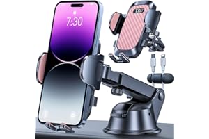 YRU【80LBS Upgrade Strongest Suction & Military-Grade Car Phone Holder Mount 2024 Ultimate【Patent & Safety Certs】 Dashboard Windshield Vent Truck Cradle Stand for iPhone 15 14 13 Samsung, Dark Pink