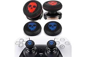 Playrealm FPS Thumbstick Extender x 2 & Printing Rubber Silicone Grip Cover x 4 for PS5 Dualsenese & PS4 Controller (Ghost Red & Blue)